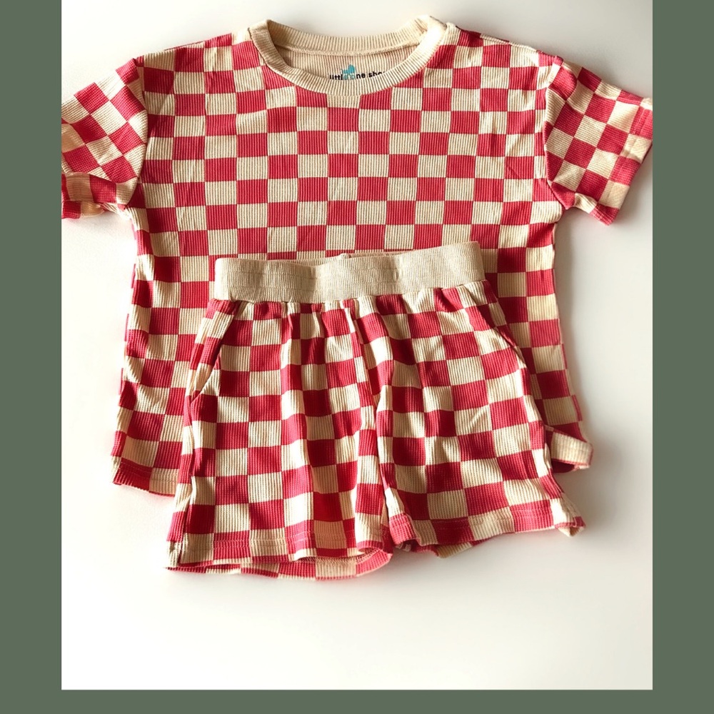 Pink checkered shirt & short set